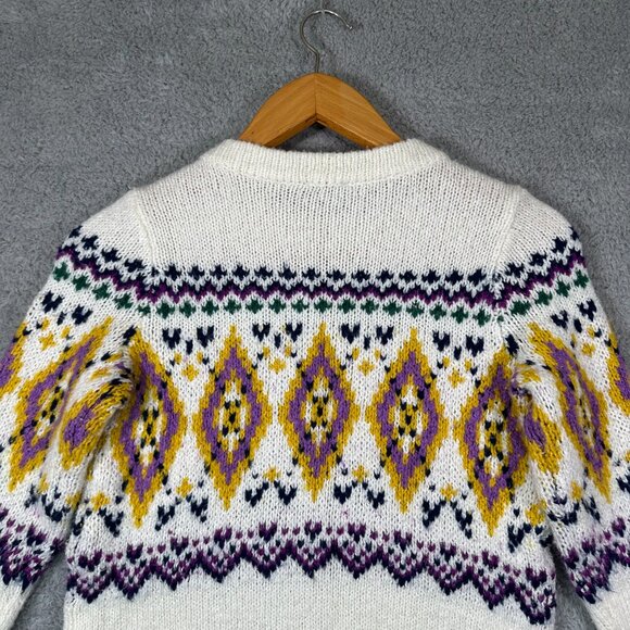Talbots Cream, Purple, Yellow Fair Isle Mockneck Sweater Small - Picture 7 of 13